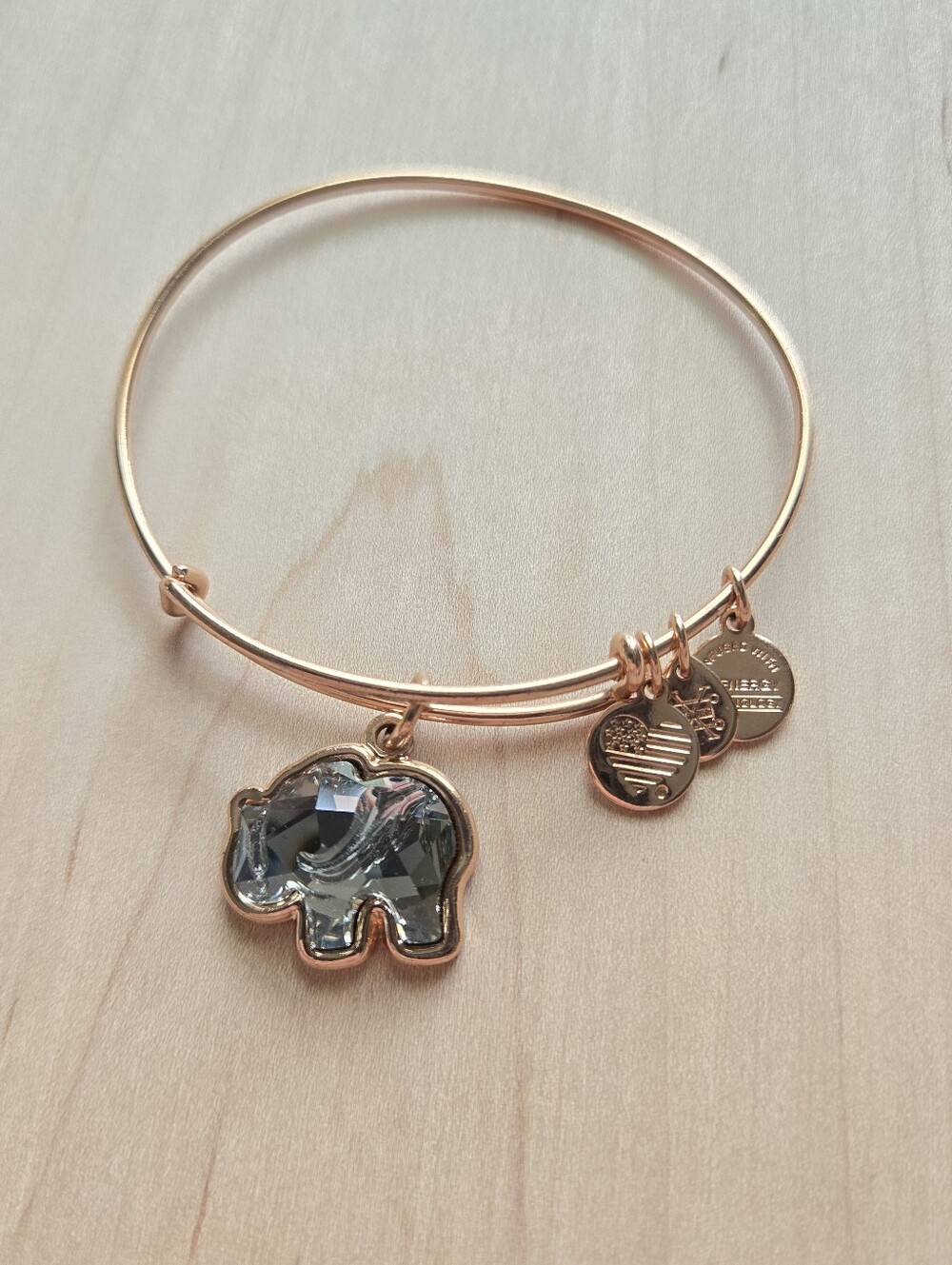 Swarovski Crystal Elephant Alex And Ani Rose Gold Charm Bracelet